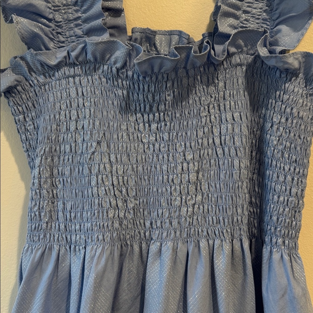 Hill House Light Blue Ellie Nap Dress with Ruffles and Glitter Print - Picture 5 of 11